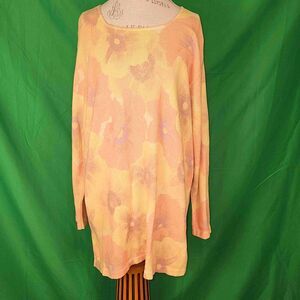 Gabriella‎ T Womens Yellow Orange Floral Tunic Sweater 1X